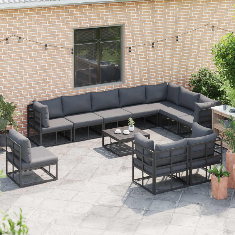 Zestaw Sof na Ogród z poduszką 10 pcs Czarny Aluminium