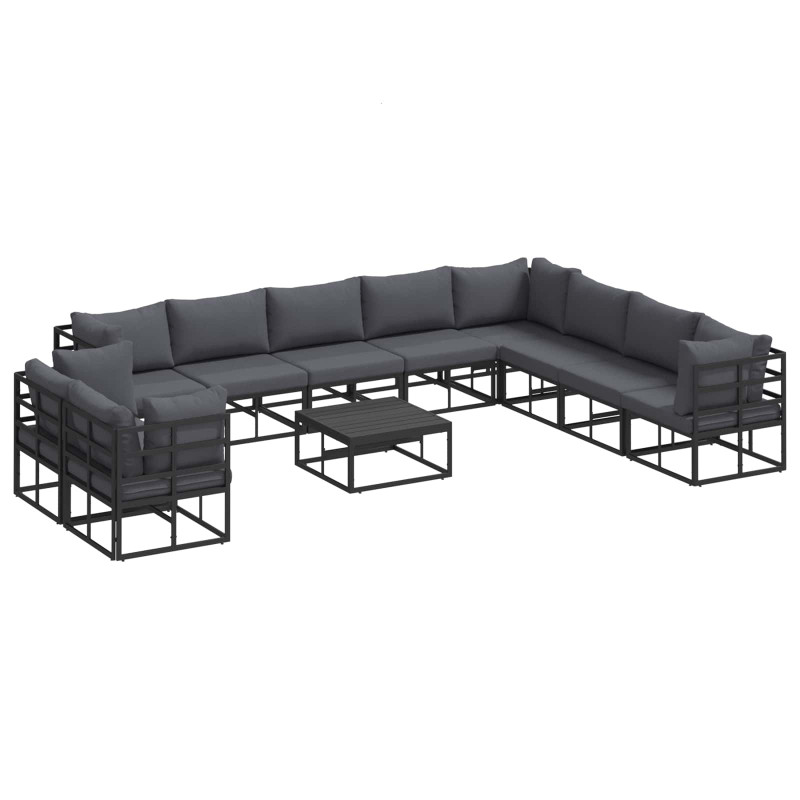 Zestaw Sof na Ogród z poduszką 11 pcs Czarny Aluminium
