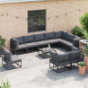 Zestaw Sof na Ogród z poduszką 11 pcs Czarny Aluminium