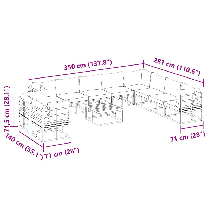 Zestaw Sof na Ogród z poduszką 11 pcs Czarny Aluminium