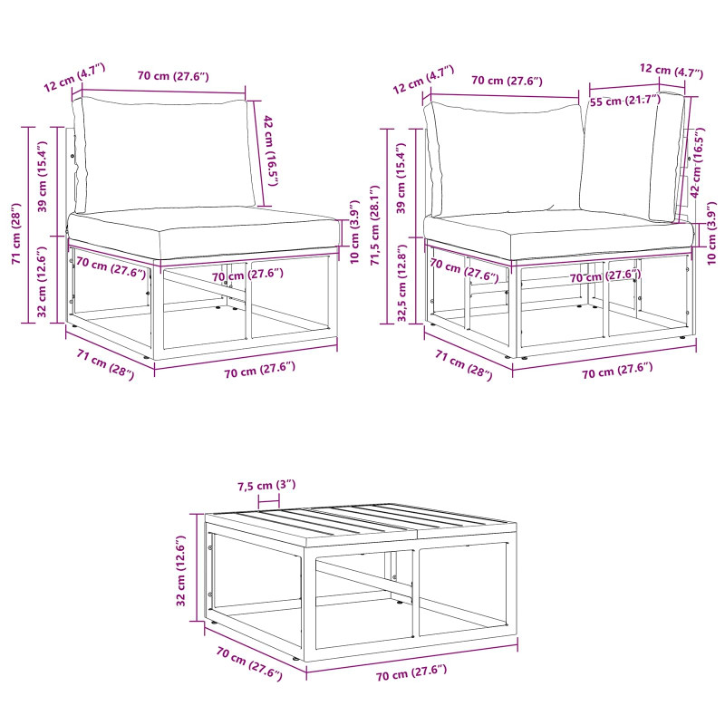 Zestaw Sof na Ogród z poduszką 11 pcs Czarny Aluminium