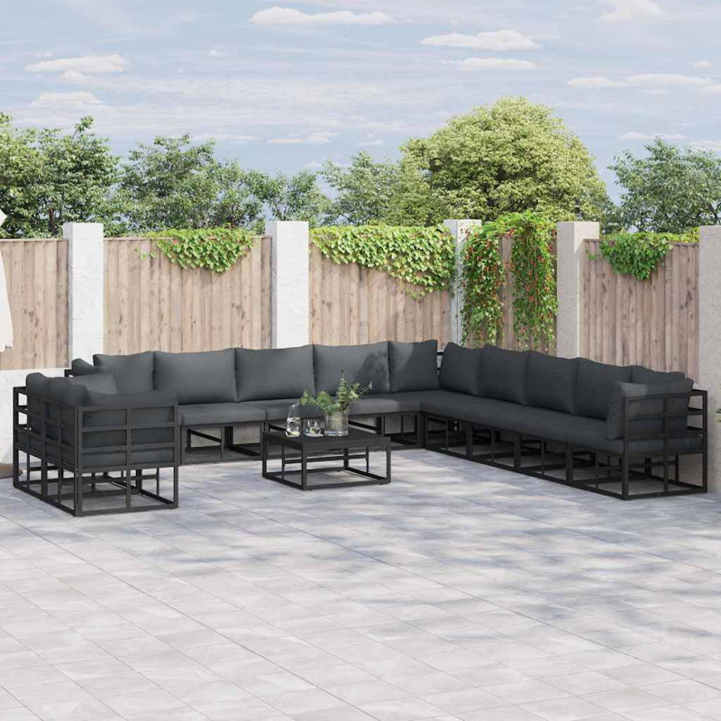 Zestaw Sof na Ogród z poduszką 11 pcs Czarny Aluminium