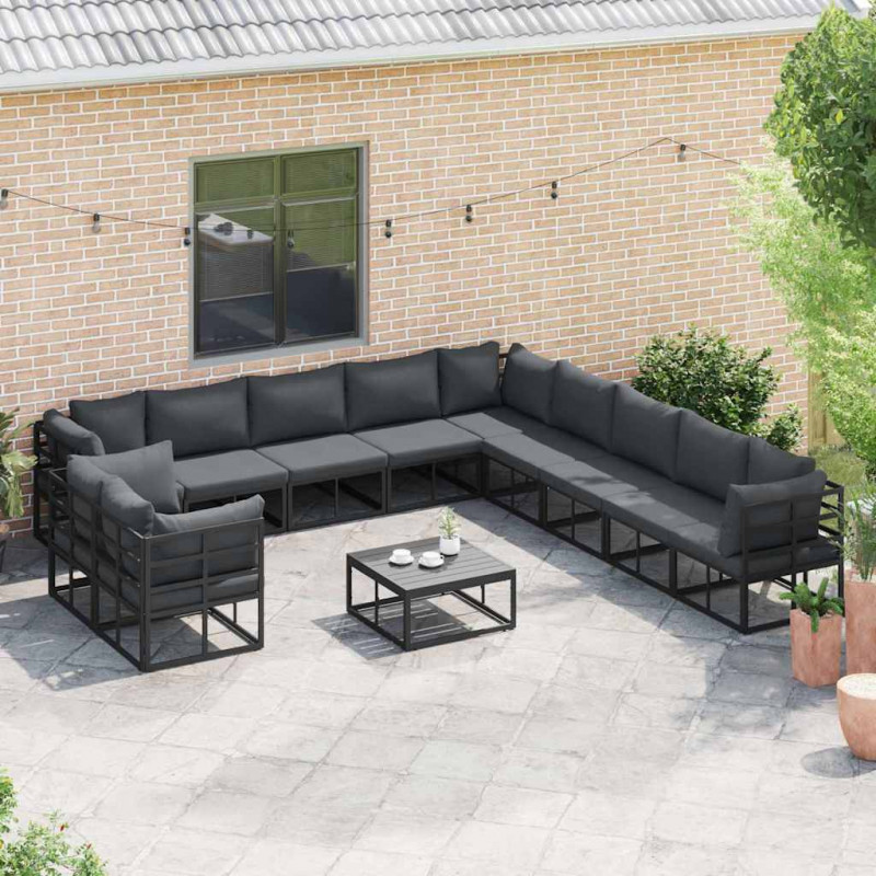 Zestaw Sof na Ogród z poduszką 11 pcs Czarny Aluminium