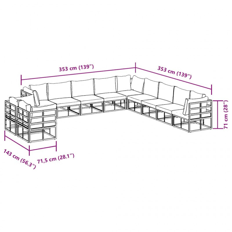 Zestaw Sof na Ogród z poduszką 11 pcs Czarny Aluminium