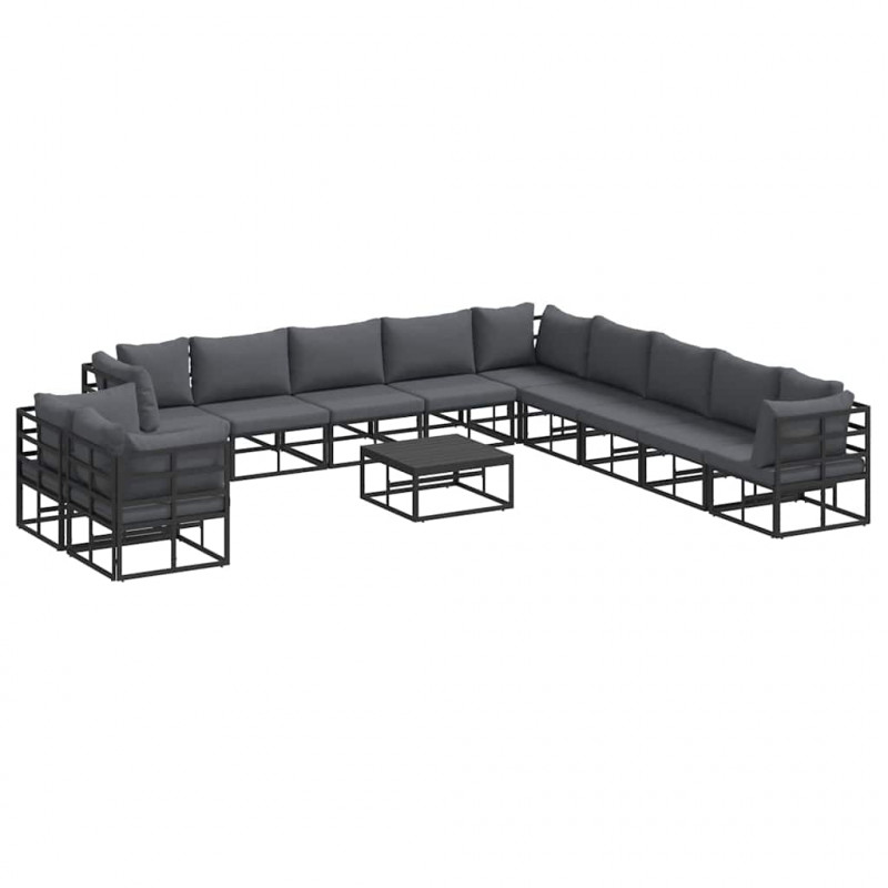 Zestaw Sof na Ogród z poduszką 12 pcs Czarny Aluminium