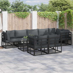 Zestaw Sof na Ogród z poduszką 8 pcs Czarny Aluminium