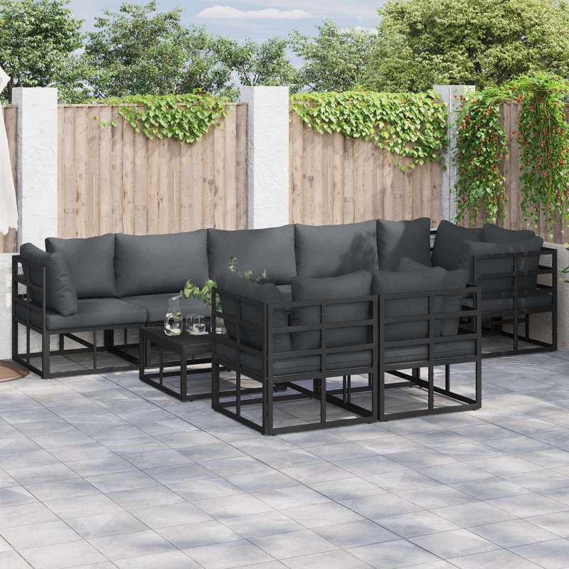 Zestaw Sof na Ogród z poduszką 8 pcs Czarny Aluminium