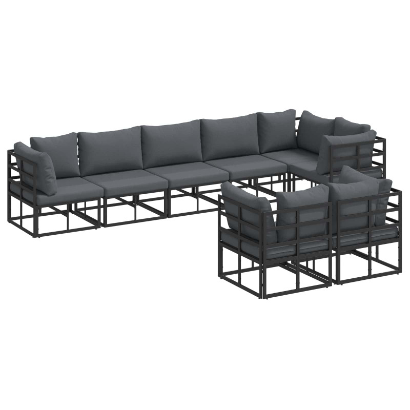 Zestaw Sof na Ogród z poduszką 8 pcs Czarny Aluminium