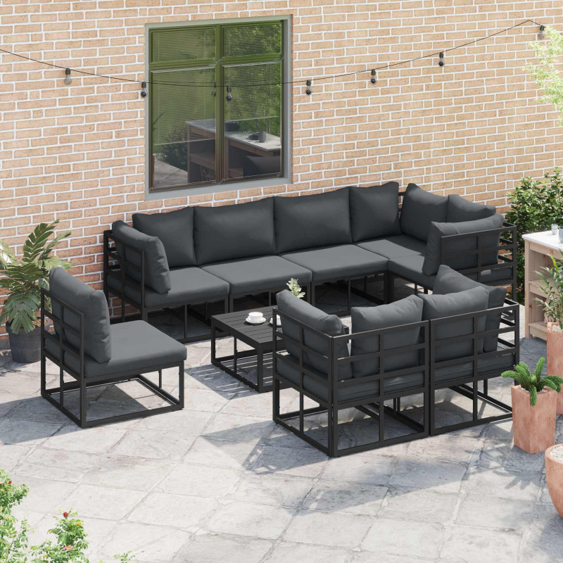 Zestaw Sof na Ogród z poduszką 8 pcs Czarny Aluminium