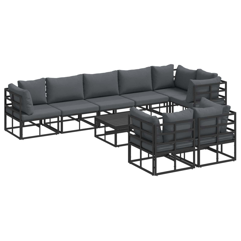Zestaw Sof na Ogród z poduszką 9 pcs Czarny Aluminium
