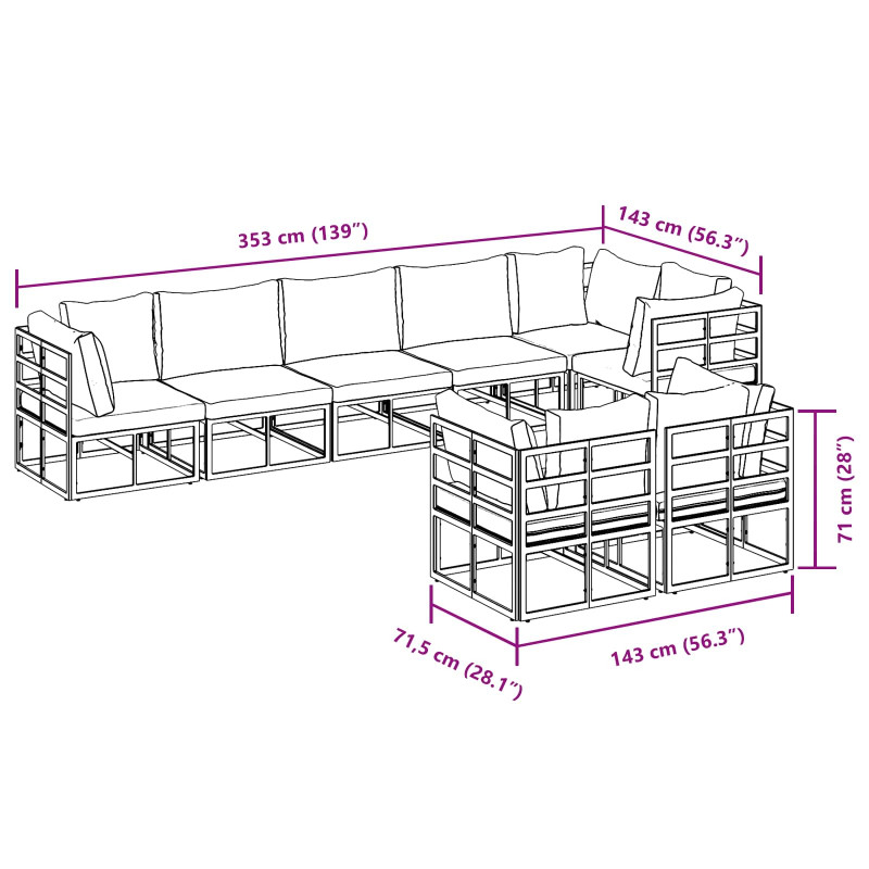 Zestaw Sof na Ogród z poduszką 9 pcs Czarny Aluminium