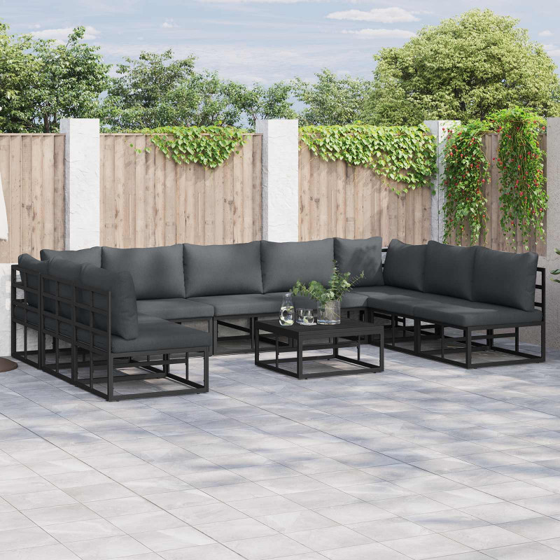 Zestaw Sof na Ogród z poduszką 9 pcs Czarny Aluminium