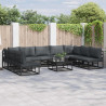 Zestaw Sof na Ogród z poduszką 9 pcs Czarny Aluminium
