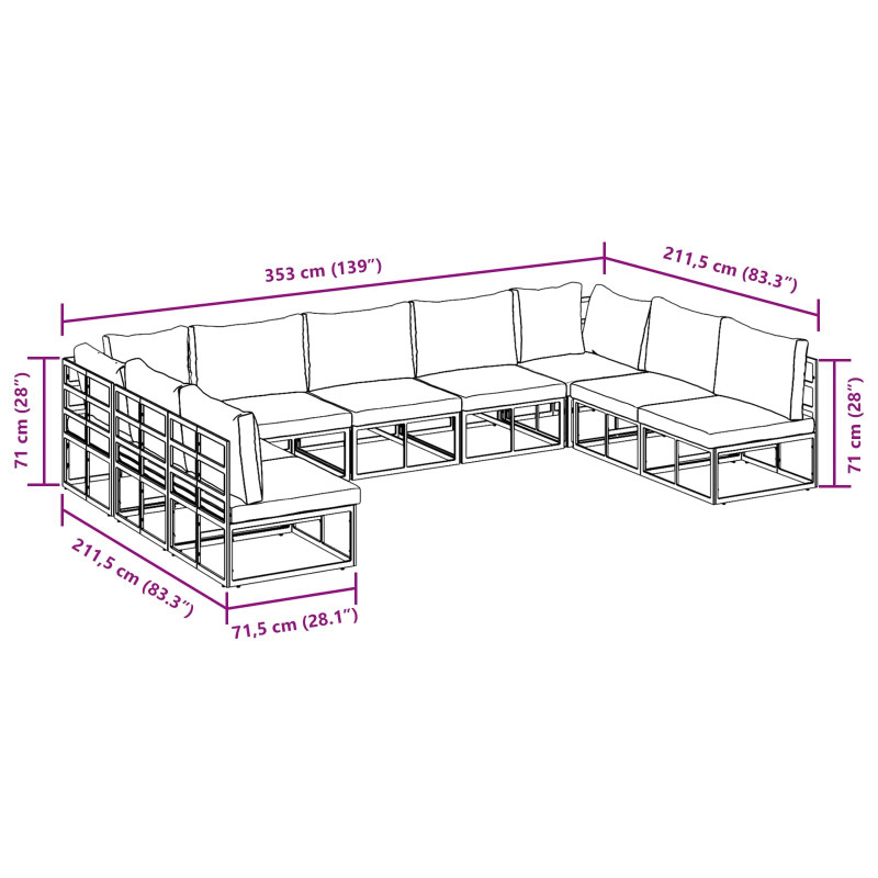 Zestaw Sof na Ogród z poduszką 9 pcs Czarny Aluminium