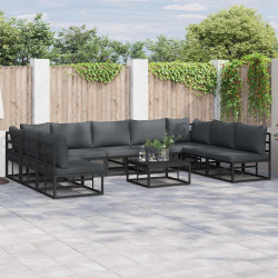 Zestaw Sof na Ogród z poduszką 10 pcs Czarny Aluminium