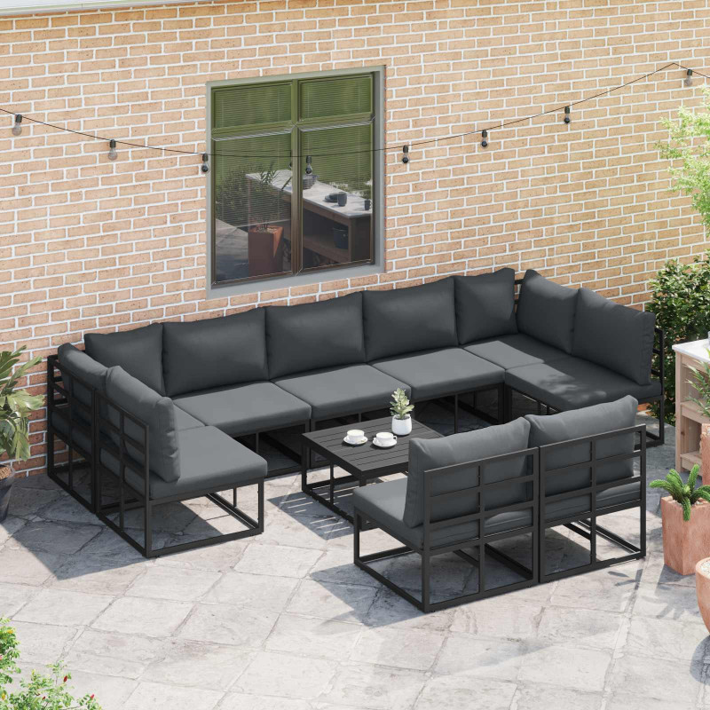 Zestaw Sof na Ogród z poduszką 10 pcs Czarny Aluminium