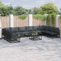 Zestaw Sof na Ogród z poduszką 10 pcs Czarny Aluminium
