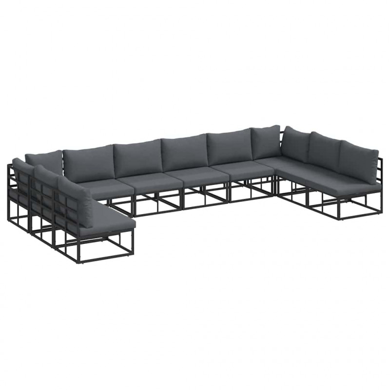 Zestaw Sof na Ogród z poduszką 10 pcs Czarny Aluminium