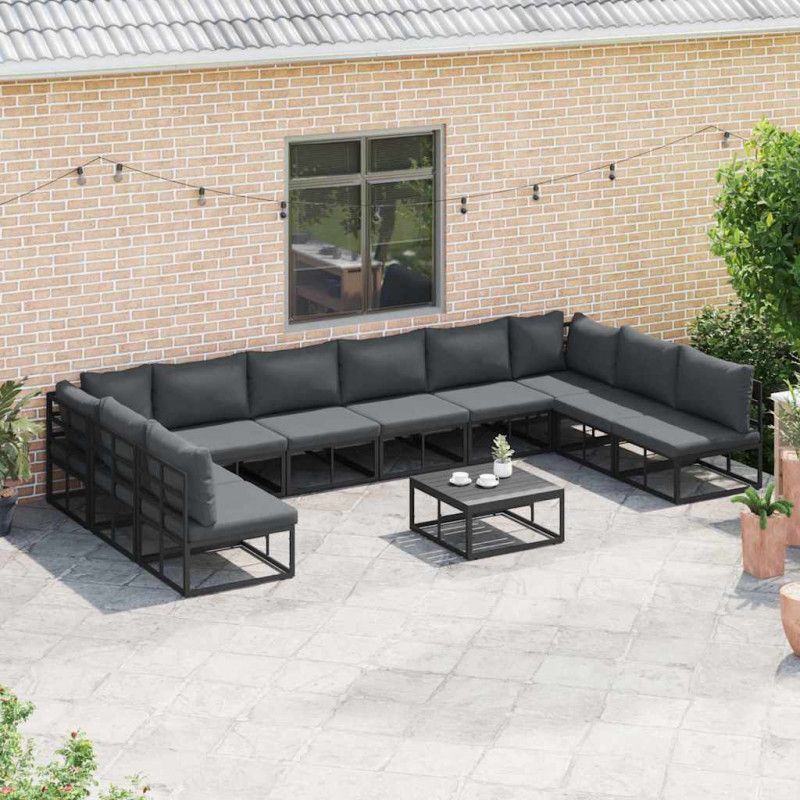 Zestaw Sof na Ogród z poduszką 10 pcs Czarny Aluminium