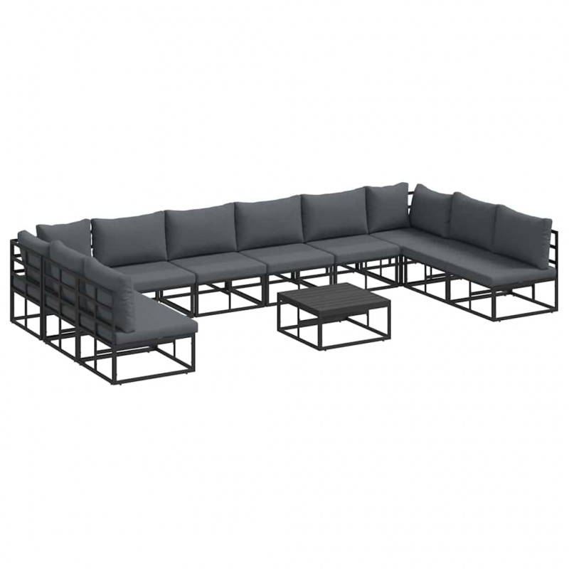 Zestaw Sof na Ogród z poduszką 11 pcs Czarny Aluminium