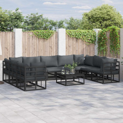 Zestaw Sof na Ogród z poduszką 9 pcs Czarny Aluminium
