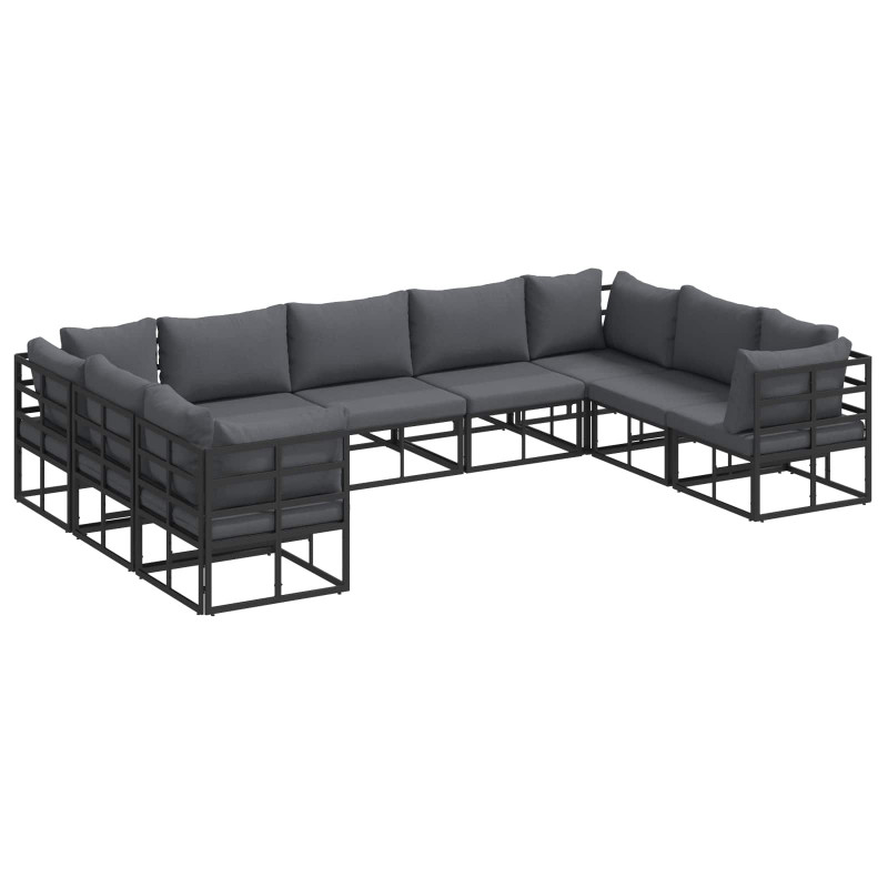 Zestaw Sof na Ogród z poduszką 9 pcs Czarny Aluminium