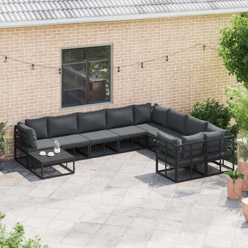 Zestaw Sof na Ogród z poduszką 9 pcs Czarny Aluminium