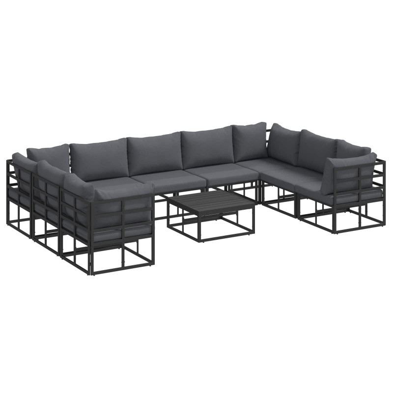 Zestaw Sof na Ogród z poduszką 10 pcs Czarny Aluminium