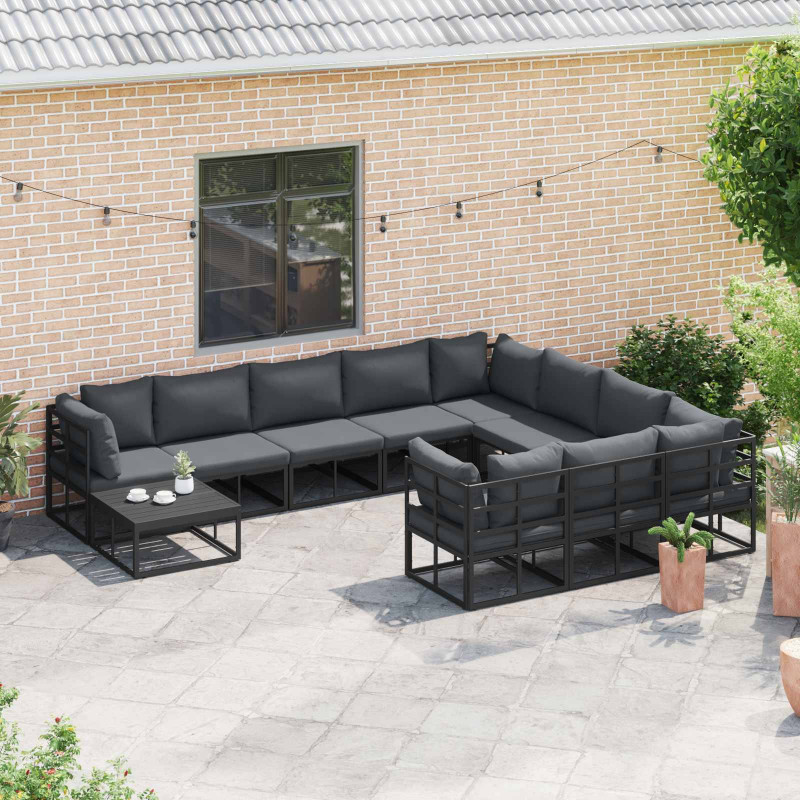 Zestaw Sof na Ogród z poduszką 10 pcs Czarny Aluminium