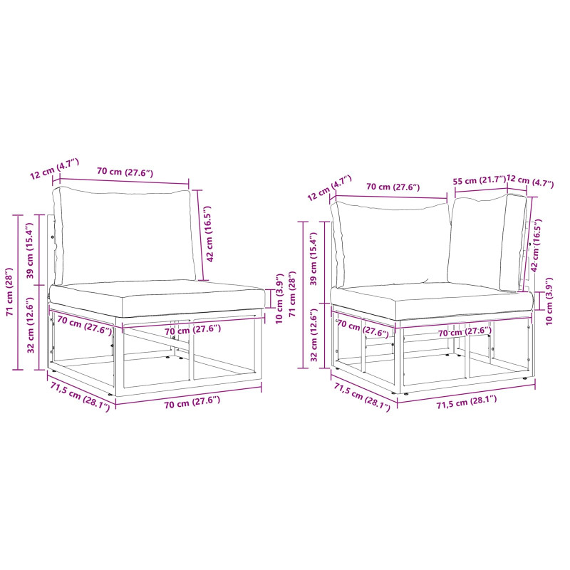 Zestaw Sof na Ogród z poduszką 10 pcs Czarny Aluminium