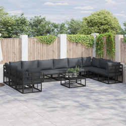 Zestaw Sof na Ogród z poduszką 11 pcs Czarny Aluminium