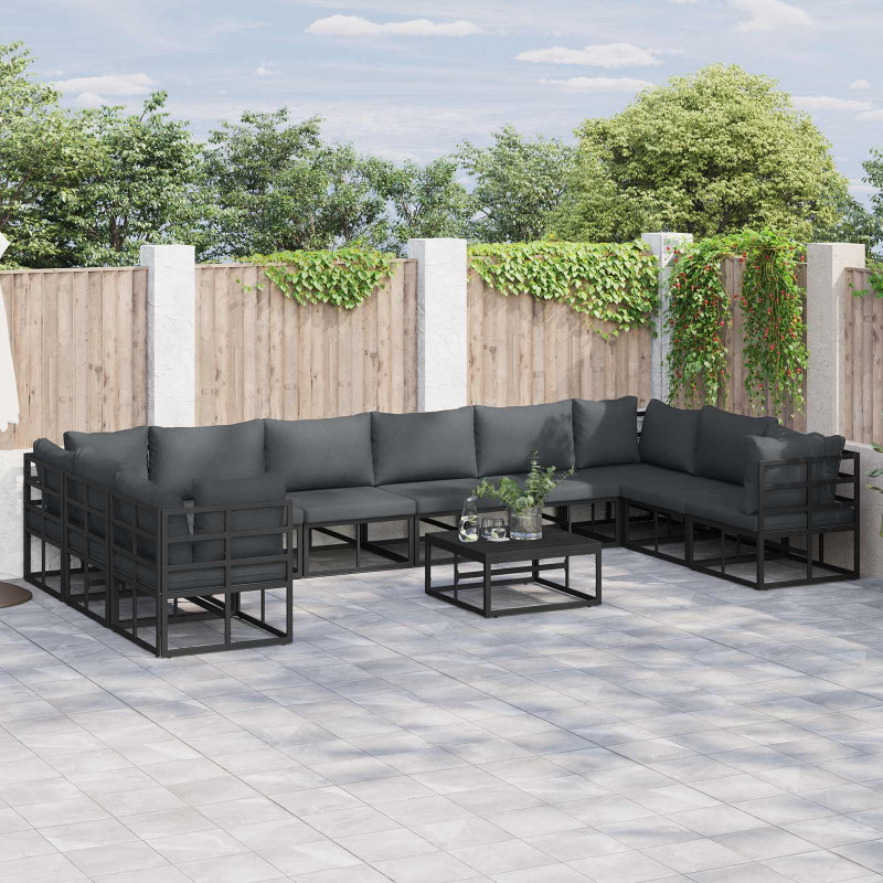 Zestaw Sof na Ogród z poduszką 11 pcs Czarny Aluminium