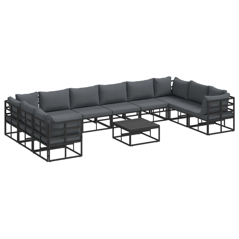 Zestaw Sof na Ogród z poduszką 11 pcs Czarny Aluminium