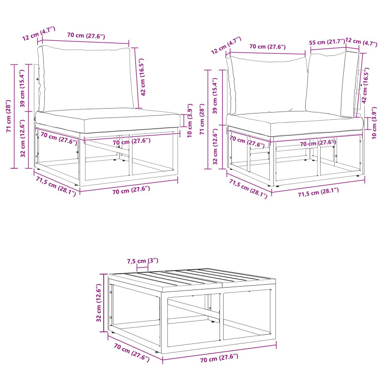 Zestaw Sof na Ogród z poduszką 11 pcs Czarny Aluminium