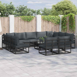 Zestaw Sof na Ogród z poduszką 11 pcs Czarny Aluminium