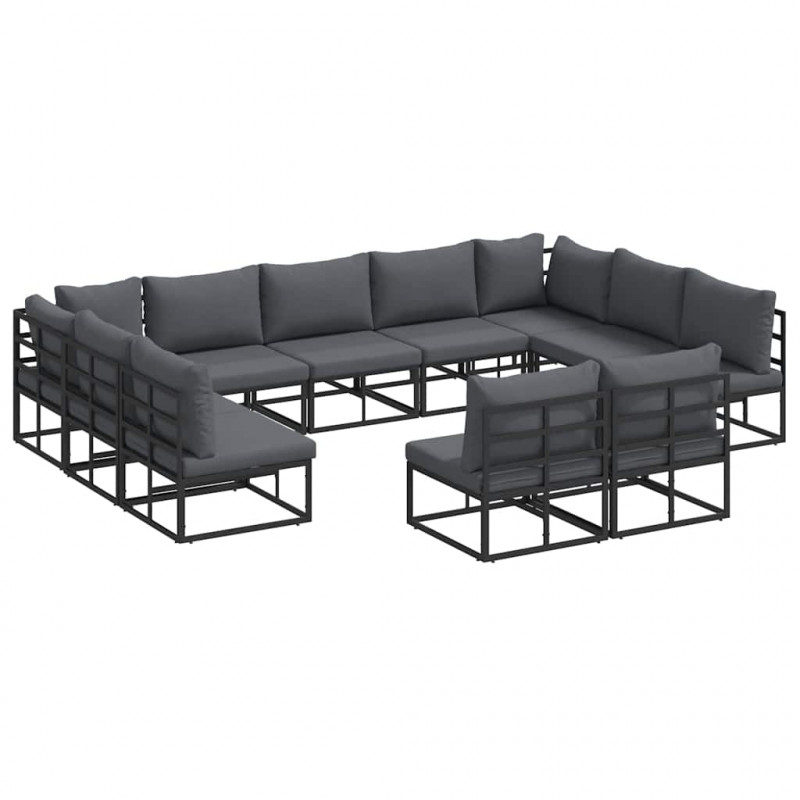 Zestaw Sof na Ogród z poduszką 11 pcs Czarny Aluminium
