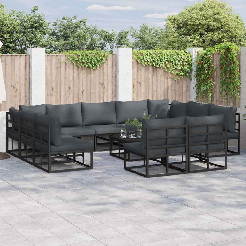 Zestaw Sof na Ogród z poduszką 12 pcs Czarny Aluminium