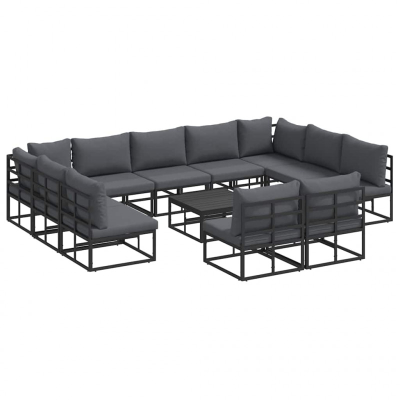 Zestaw Sof na Ogród z poduszką 12 pcs Czarny Aluminium