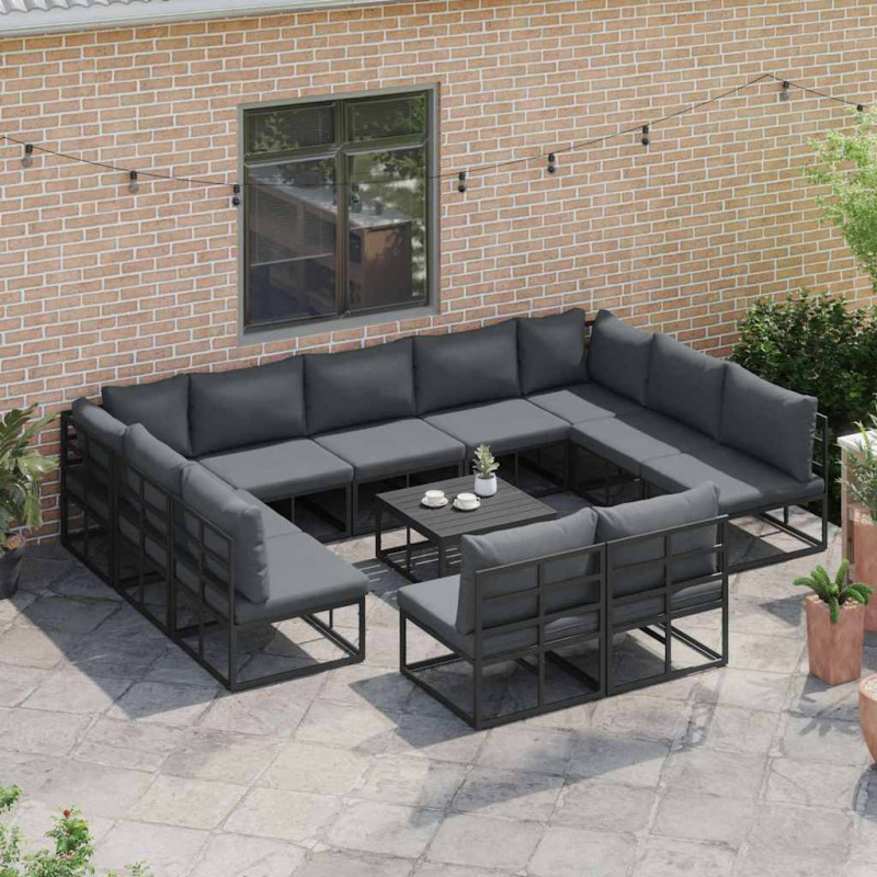 Zestaw Sof na Ogród z poduszką 12 pcs Czarny Aluminium