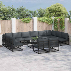 Zestaw Sof na Ogród z poduszką 12 pcs Czarny Aluminium