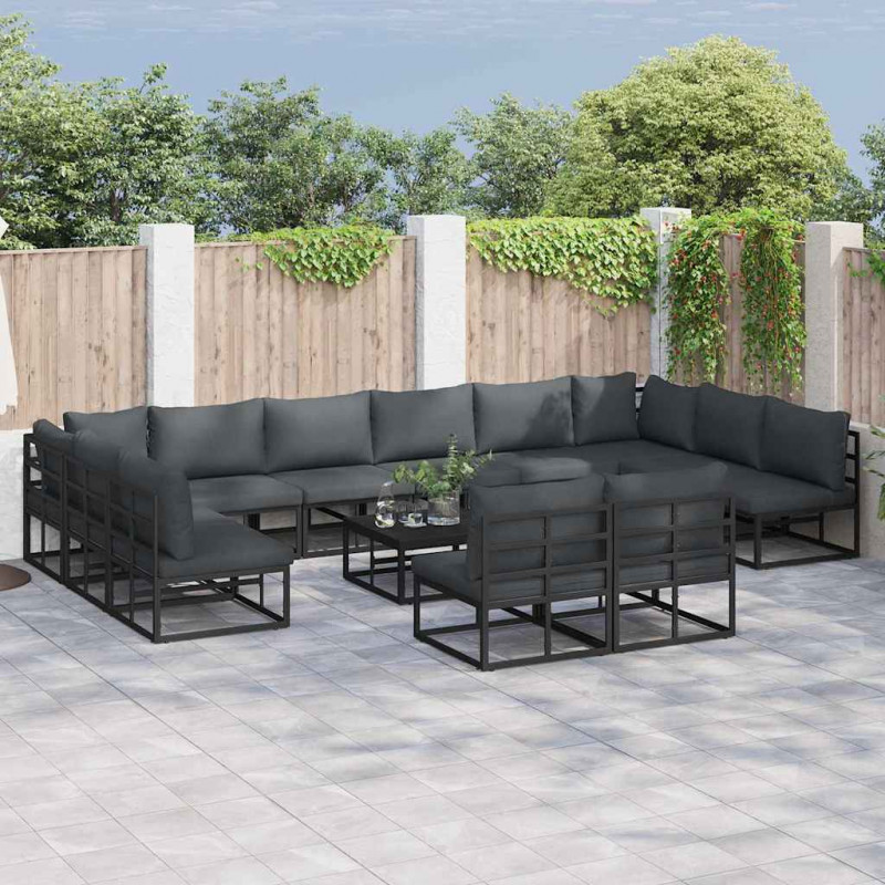 Zestaw Sof na Ogród z poduszką 12 pcs Czarny Aluminium