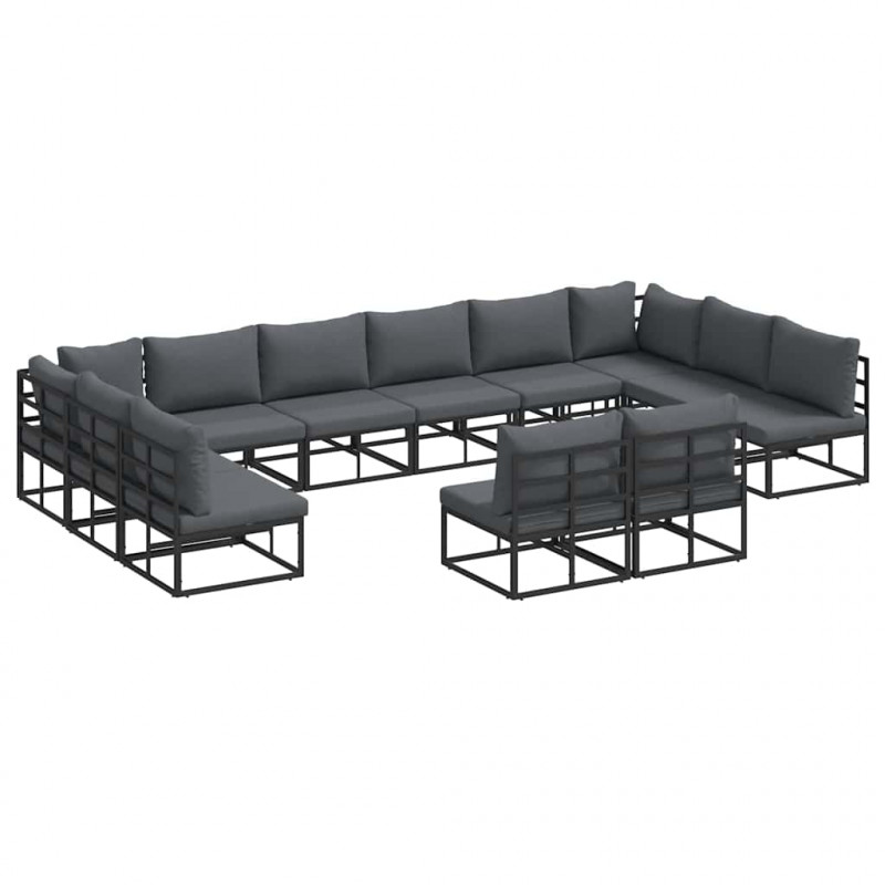 Zestaw Sof na Ogród z poduszką 12 pcs Czarny Aluminium