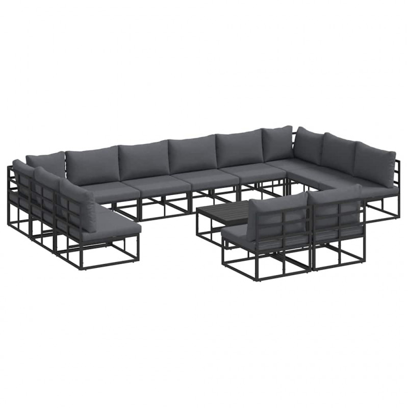 Zestaw Sof na Ogród z poduszką 13 pcs Czarny Aluminium