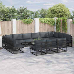 Zestaw Sof na Ogród z poduszką 13 pcs Czarny Aluminium