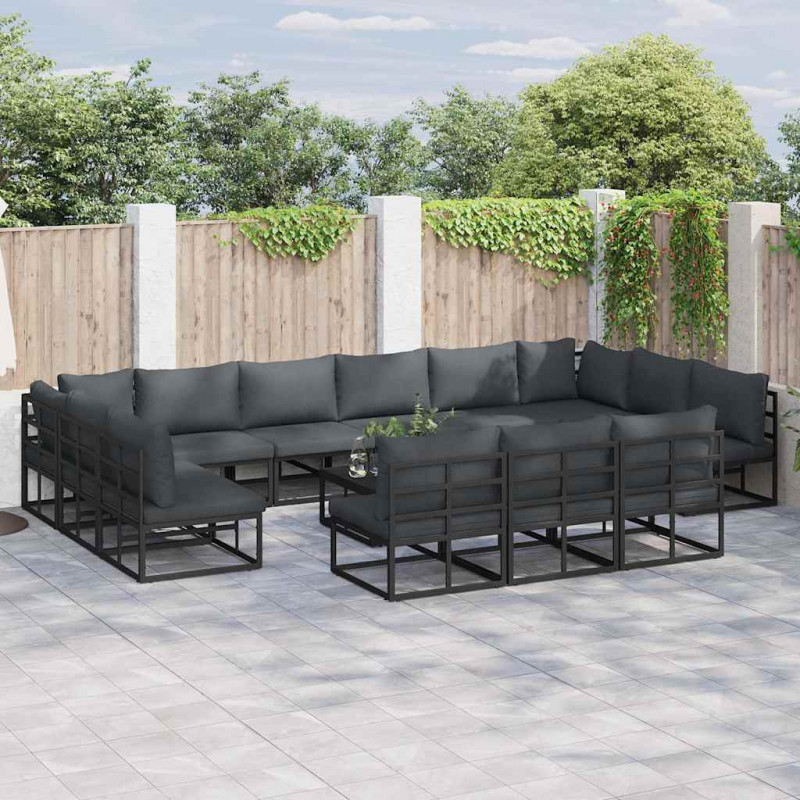 Zestaw Sof na Ogród z poduszką 14 pcs Czarny Aluminium
