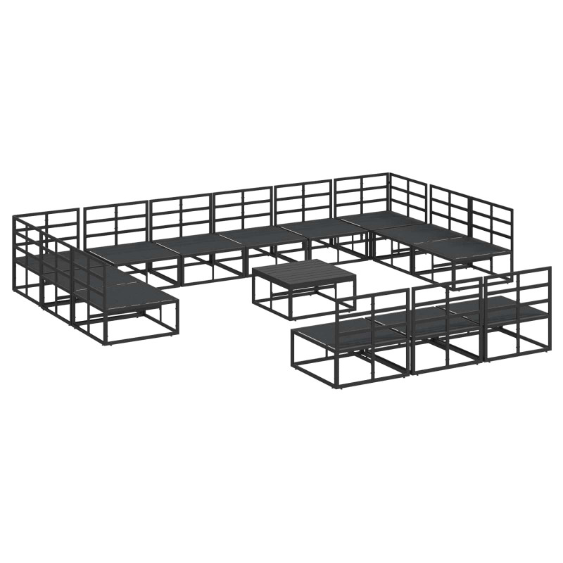 Zestaw Sof na Ogród z poduszką 14 pcs Czarny Aluminium