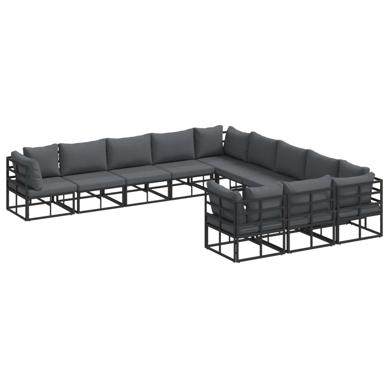 Zestaw Sof na Ogród z poduszką 11 pcs Czarny Aluminium