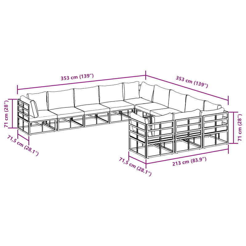 Zestaw Sof na Ogród z poduszką 11 pcs Czarny Aluminium
