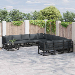 Zestaw Sof na Ogród z poduszką 12 pcs Czarny Aluminium
