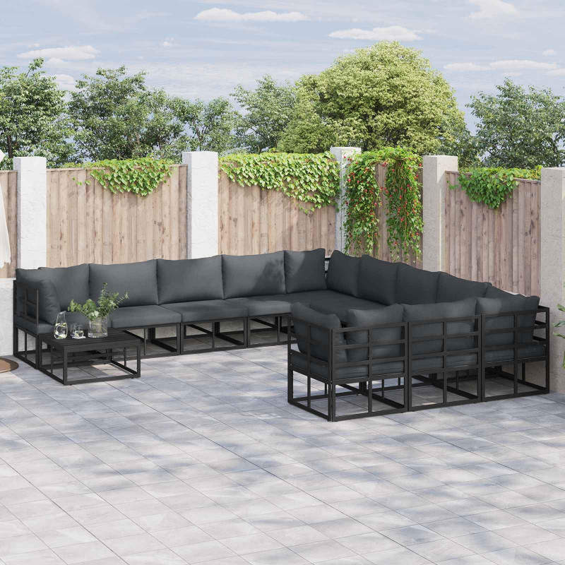 Zestaw Sof na Ogród z poduszką 12 pcs Czarny Aluminium
